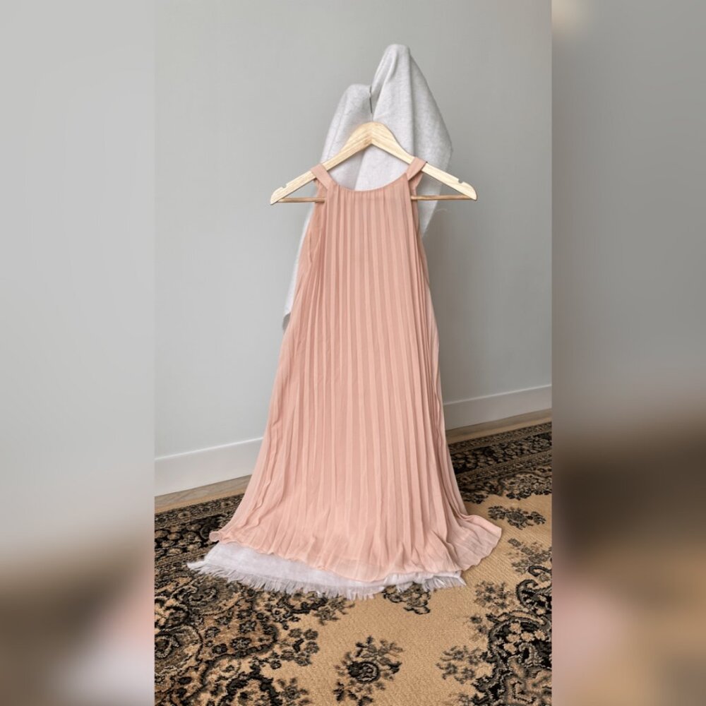 H&M Peach Pleated Dress with Fringed Hem Size S
